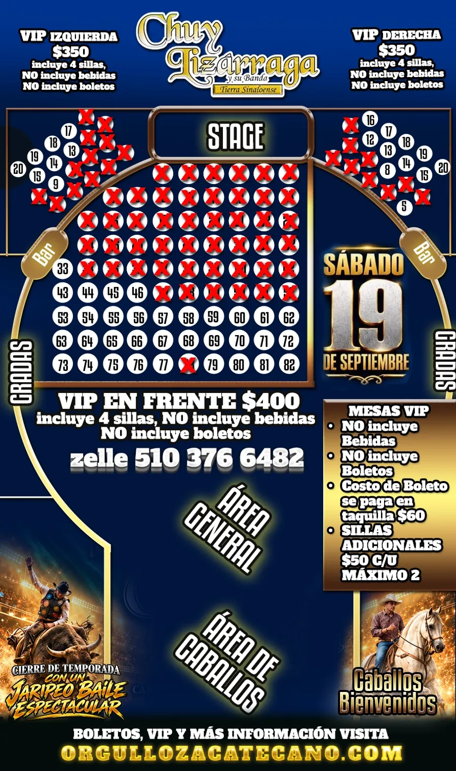 Mapa de mesas VIP — Chuy Lizarraga Jaripeo Baile